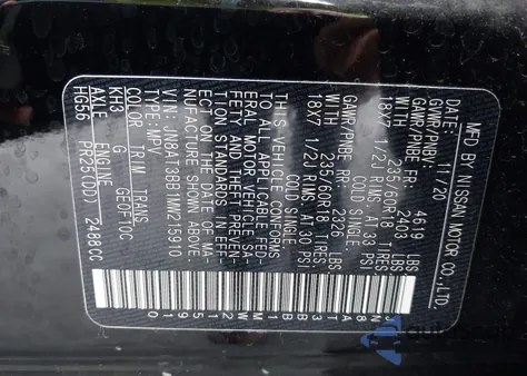 2021 Nissan Rogue Sv Intelligent Awd from USA, damaged, VIN JN8AT3BB1MW215910